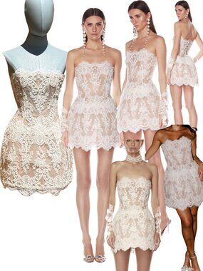 🆕 BRONX & BANCO 🧿 NWOT Maraya Blanc Lace Mini Dress, Sz XS US 2